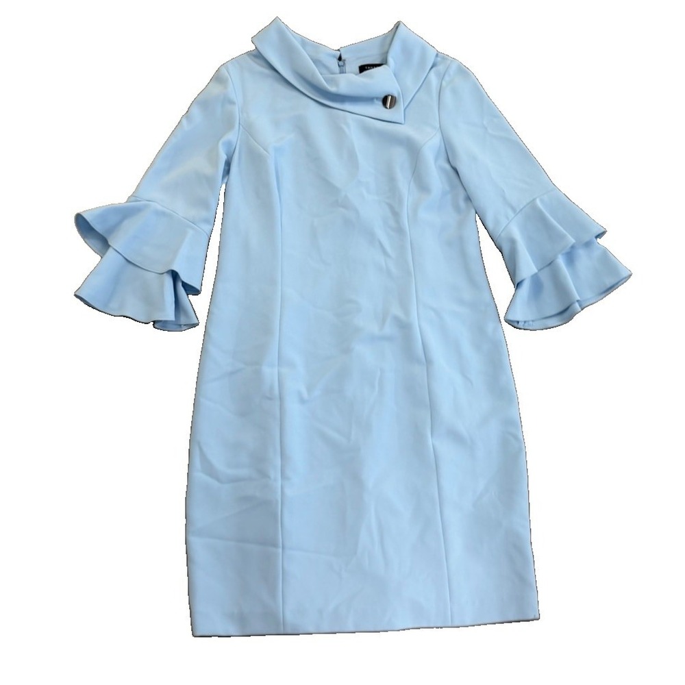 Tahari Arthur S. Levine Blue Ruffle Sleeve Sheath Dress Size 12 Career Church